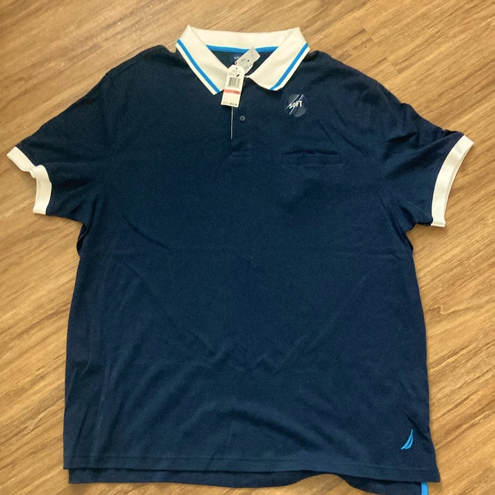 Brand New NAUTICA blue and white short sleeve polo shirt